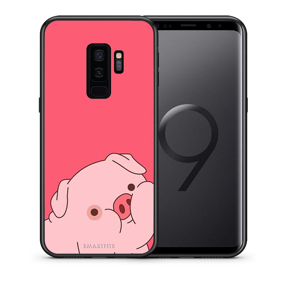 Θήκη Αγίου Βαλεντίνου Samsung S9 Plus Pig Love 1 από τη Smartfits με σχέδιο στο πίσω μέρος και μαύρο περίβλημα | Samsung S9 Plus Pig Love 1 case with colorful back and black bezels