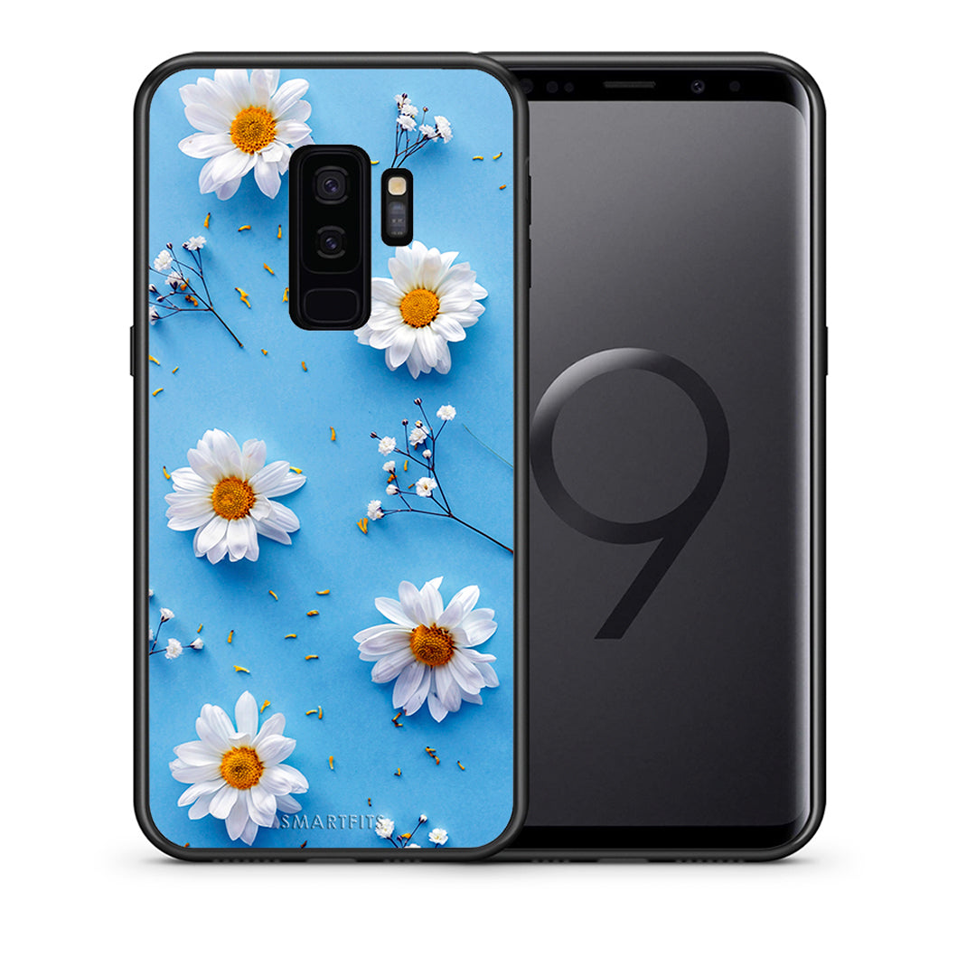 Θήκη Samsung S9 Plus Real Daisies από τη Smartfits με σχέδιο στο πίσω μέρος και μαύρο περίβλημα | Samsung S9 Plus Real Daisies case with colorful back and black bezels
