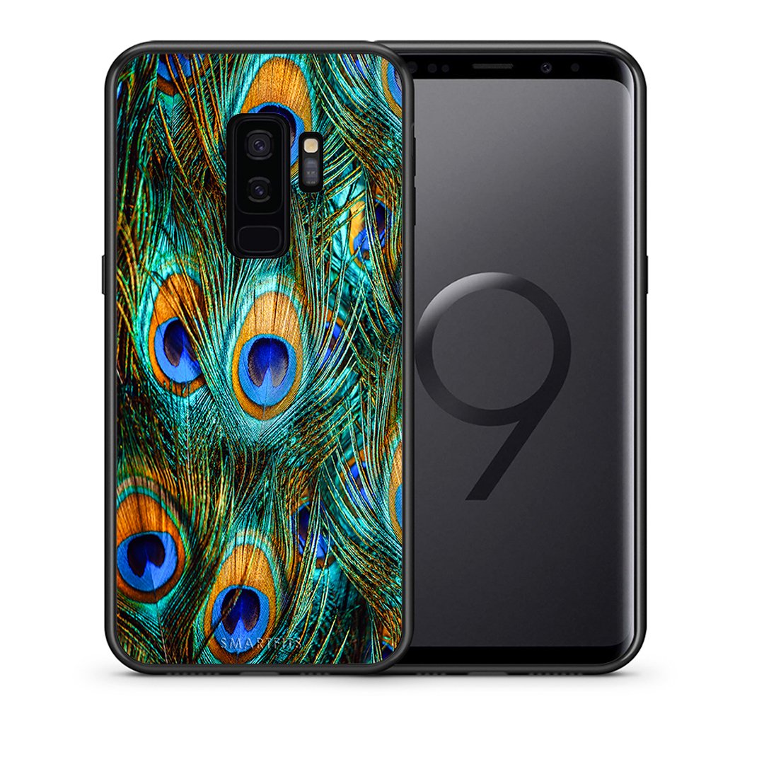 Θήκη Samsung S9 Plus Real Peacock Feathers από τη Smartfits με σχέδιο στο πίσω μέρος και μαύρο περίβλημα | Samsung S9 Plus Real Peacock Feathers case with colorful back and black bezels