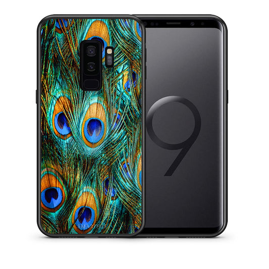 Θήκη Samsung S9 Plus Real Peacock Feathers από τη Smartfits με σχέδιο στο πίσω μέρος και μαύρο περίβλημα | Samsung S9 Plus Real Peacock Feathers case with colorful back and black bezels
