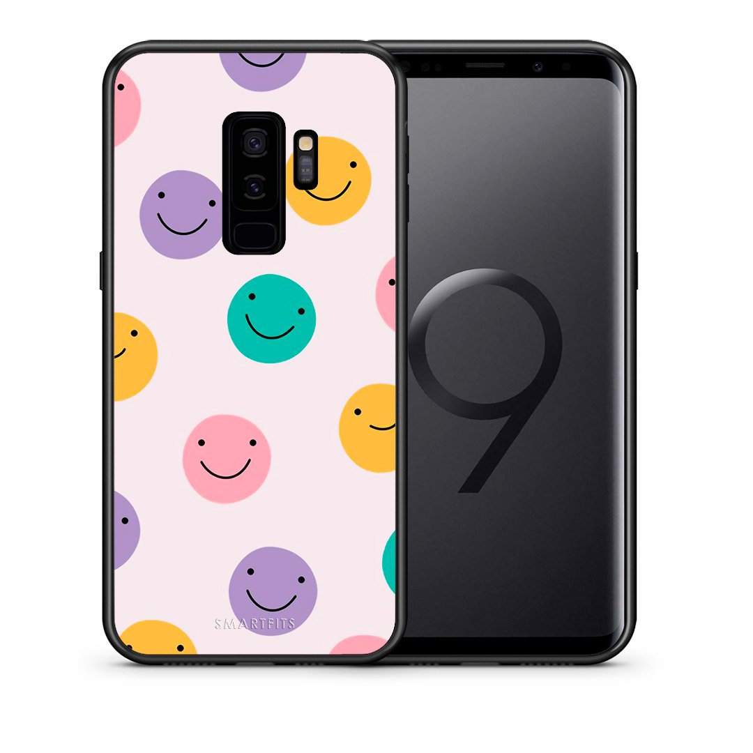 Θήκη Samsung S9 Plus Smiley Faces από τη Smartfits με σχέδιο στο πίσω μέρος και μαύρο περίβλημα | Samsung S9 Plus Smiley Faces case with colorful back and black bezels
