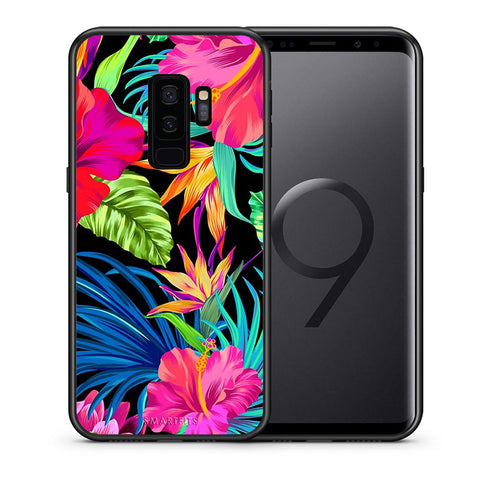 Θήκη Samsung S9 Plus Tropical Flowers από τη Smartfits με σχέδιο στο πίσω μέρος και μαύρο περίβλημα | Samsung S9 Plus Tropical Flowers case with colorful back and black bezels