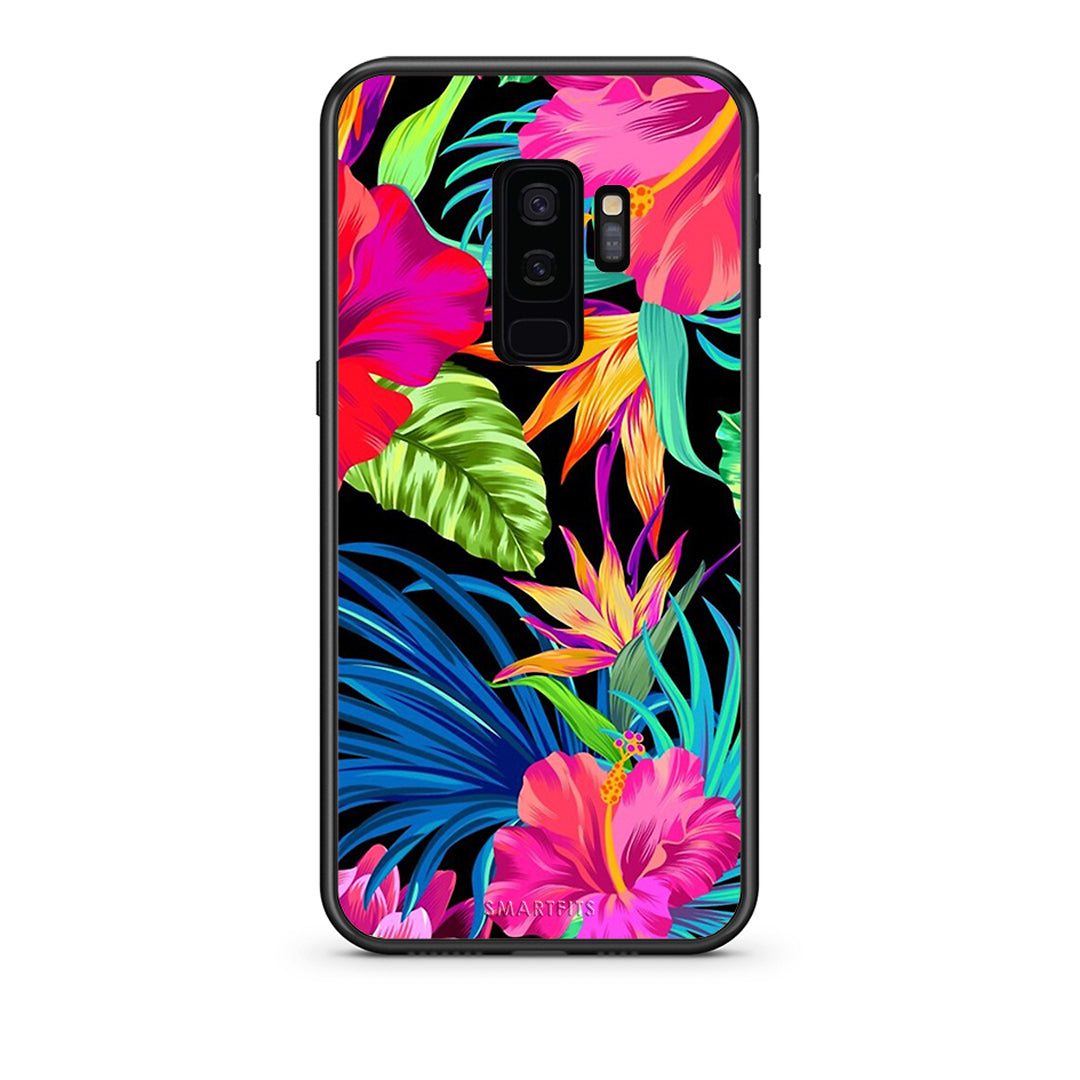samsung s9 plus Tropical Flowers θήκη από τη Smartfits με σχέδιο στο πίσω μέρος και μαύρο περίβλημα | Smartphone case with colorful back and black bezels by Smartfits