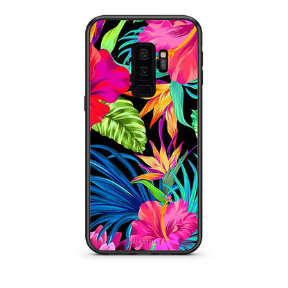samsung s9 plus Tropical Flowers θήκη από τη Smartfits με σχέδιο στο πίσω μέρος και μαύρο περίβλημα | Smartphone case with colorful back and black bezels by Smartfits