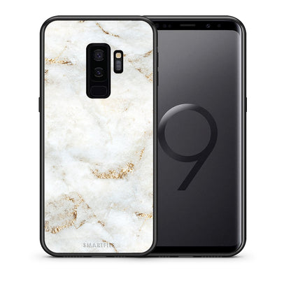 Θήκη Samsung S9 Plus White Gold Marble από τη Smartfits με σχέδιο στο πίσω μέρος και μαύρο περίβλημα | Samsung S9 Plus White Gold Marble case with colorful back and black bezels