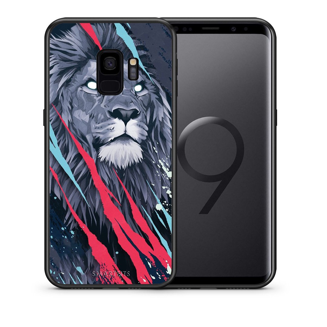 Θήκη Samsung S9 Lion Designer PopArt από τη Smartfits με σχέδιο στο πίσω μέρος και μαύρο περίβλημα | Samsung S9 Lion Designer PopArt case with colorful back and black bezels