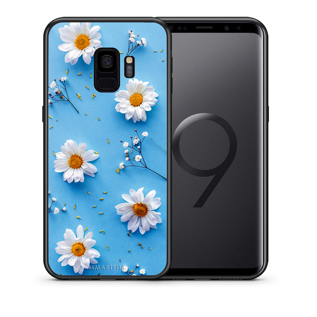 Θήκη Samsung S9 Real Daisies από τη Smartfits με σχέδιο στο πίσω μέρος και μαύρο περίβλημα | Samsung S9 Real Daisies case with colorful back and black bezels