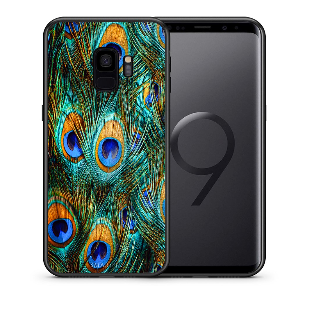 Θήκη Samsung S9 Real Peacock Feathers από τη Smartfits με σχέδιο στο πίσω μέρος και μαύρο περίβλημα | Samsung S9 Real Peacock Feathers case with colorful back and black bezels