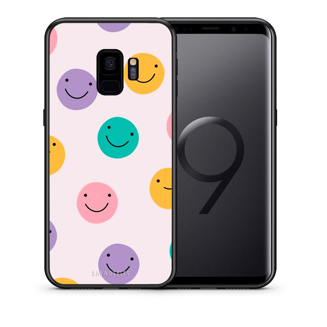 Θήκη Samsung S9 Smiley Faces από τη Smartfits με σχέδιο στο πίσω μέρος και μαύρο περίβλημα | Samsung S9 Smiley Faces case with colorful back and black bezels