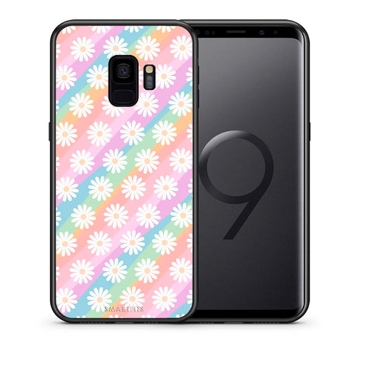 Θήκη Samsung S9 White Daisies από τη Smartfits με σχέδιο στο πίσω μέρος και μαύρο περίβλημα | Samsung S9 White Daisies case with colorful back and black bezels