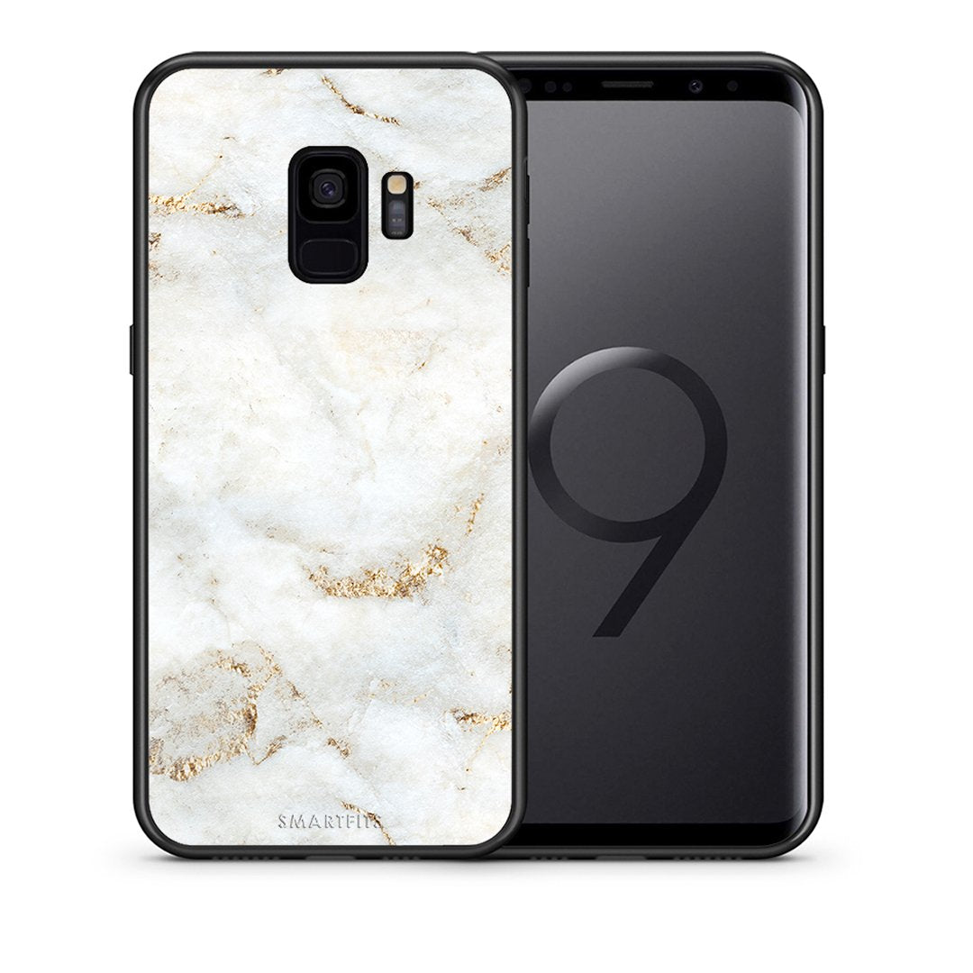 Θήκη Samsung S9 White Gold Marble από τη Smartfits με σχέδιο στο πίσω μέρος και μαύρο περίβλημα | Samsung S9 White Gold Marble case with colorful back and black bezels