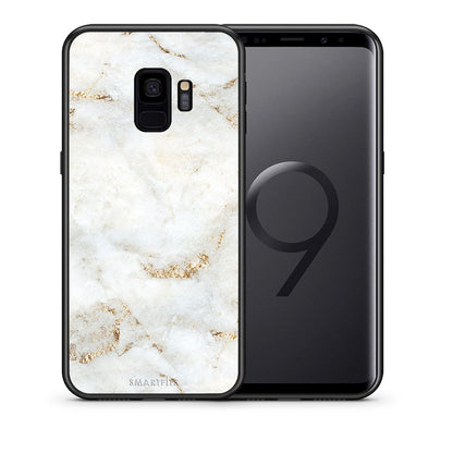 Θήκη Samsung S9 White Gold Marble από τη Smartfits με σχέδιο στο πίσω μέρος και μαύρο περίβλημα | Samsung S9 White Gold Marble case with colorful back and black bezels