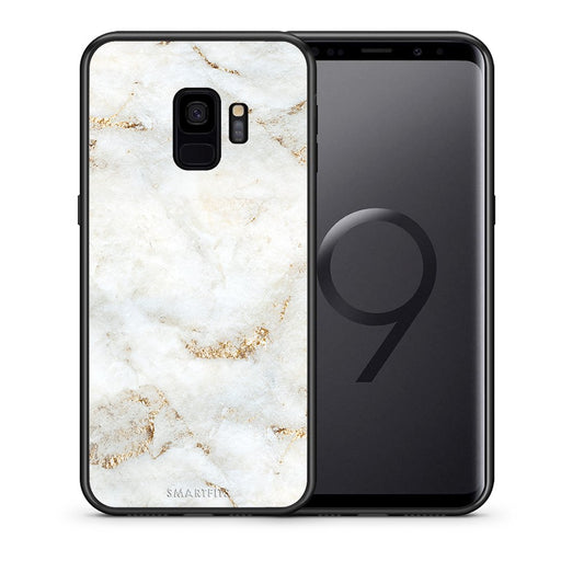 Θήκη Samsung S9 White Gold Marble από τη Smartfits με σχέδιο στο πίσω μέρος και μαύρο περίβλημα | Samsung S9 White Gold Marble case with colorful back and black bezels