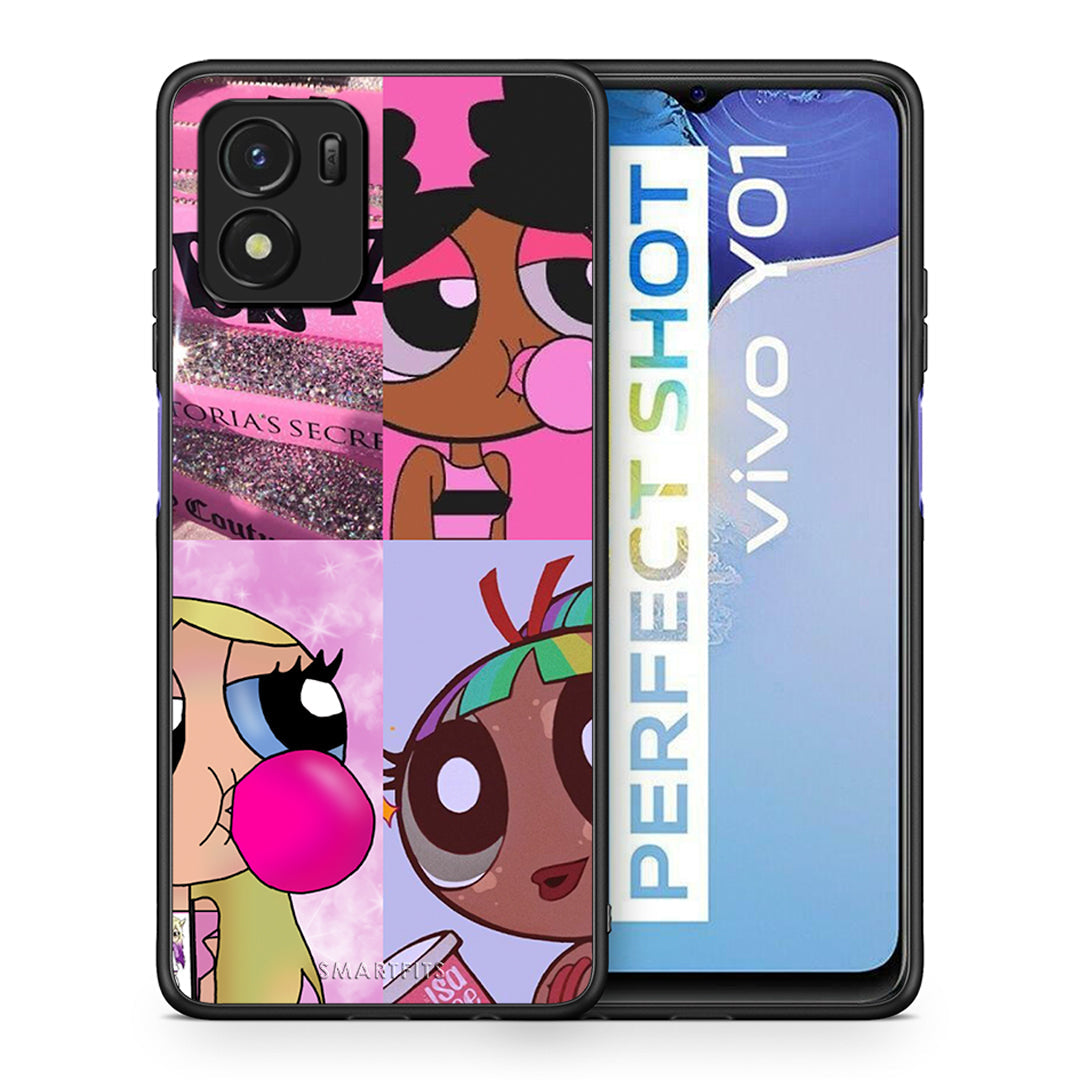 Θήκη Αγίου Βαλεντίνου Vivo Y01 / Y15s Bubble Girls από τη Smartfits με σχέδιο στο πίσω μέρος και μαύρο περίβλημα | Vivo Y01 / Y15s Bubble Girls case with colorful back and black bezels