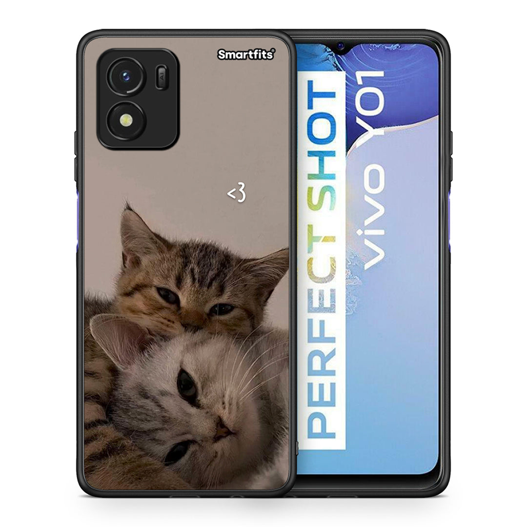 Θήκη Vivo Y01 / Y15s Cats In Love από τη Smartfits με σχέδιο στο πίσω μέρος και μαύρο περίβλημα | Vivo Y01 / Y15s Cats In Love case with colorful back and black bezels