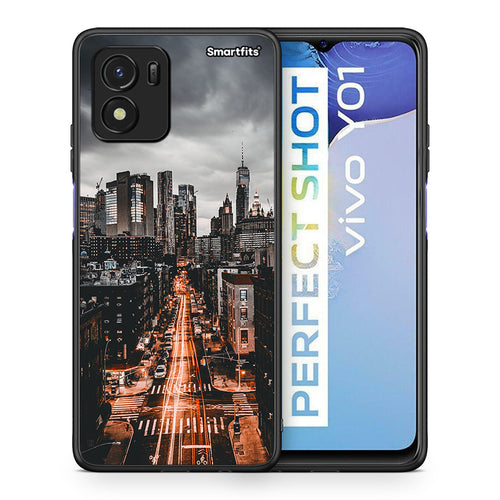 Θήκη Vivo Y01 / Y15s City Lights από τη Smartfits με σχέδιο στο πίσω μέρος και μαύρο περίβλημα | Vivo Y01 / Y15s City Lights case with colorful back and black bezels