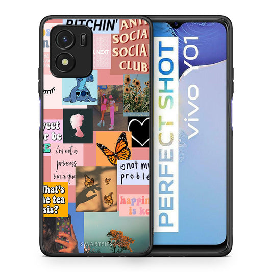 Θήκη Αγίου Βαλεντίνου Vivo Y01 / Y15s Collage Bitchin από τη Smartfits με σχέδιο στο πίσω μέρος και μαύρο περίβλημα | Vivo Y01 / Y15s Collage Bitchin case with colorful back and black bezels