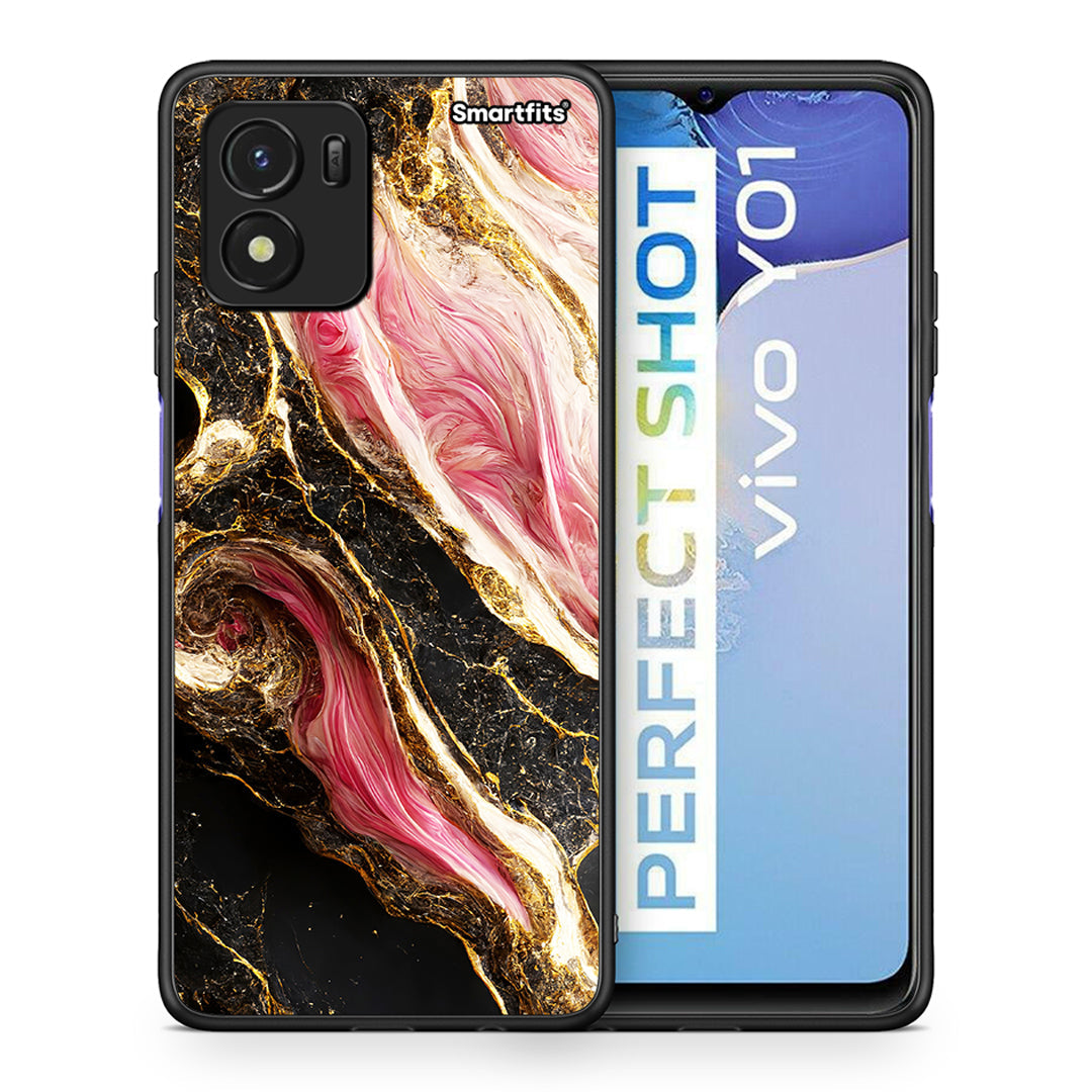 Θήκη Vivo Y01 / Y15s Glamorous Pink Marble από τη Smartfits με σχέδιο στο πίσω μέρος και μαύρο περίβλημα | Vivo Y01 / Y15s Glamorous Pink Marble case with colorful back and black bezels