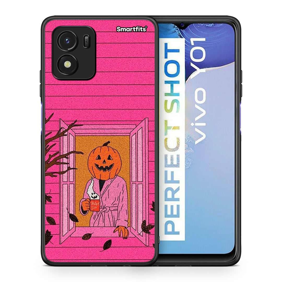 Θήκη Vivo Y01 / Y15s Halloween Pumpkin Lady από τη Smartfits με σχέδιο στο πίσω μέρος και μαύρο περίβλημα | Vivo Y01 / Y15s Halloween Pumpkin Lady case with colorful back and black bezels