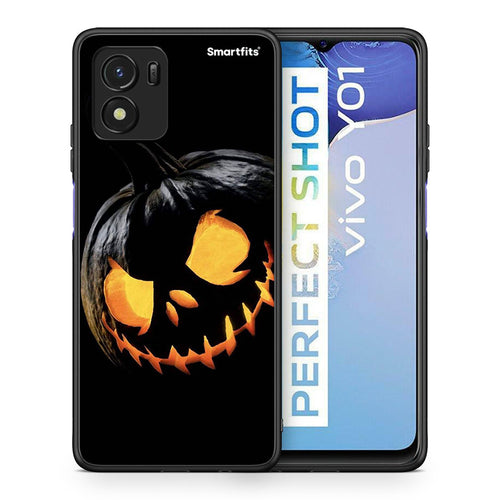 Θήκη Vivo Y01 / Y15s Halloween Scary Pumpkin από τη Smartfits με σχέδιο στο πίσω μέρος και μαύρο περίβλημα | Vivo Y01 / Y15s Halloween Scary Pumpkin case with colorful back and black bezels