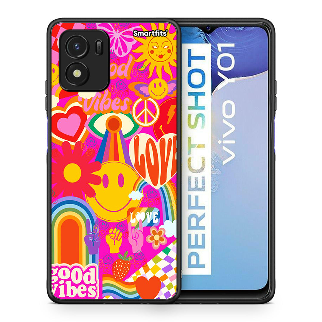Θήκη Vivo Y01 / Y15s Hippie Love από τη Smartfits με σχέδιο στο πίσω μέρος και μαύρο περίβλημα | Vivo Y01 / Y15s Hippie Love case with colorful back and black bezels