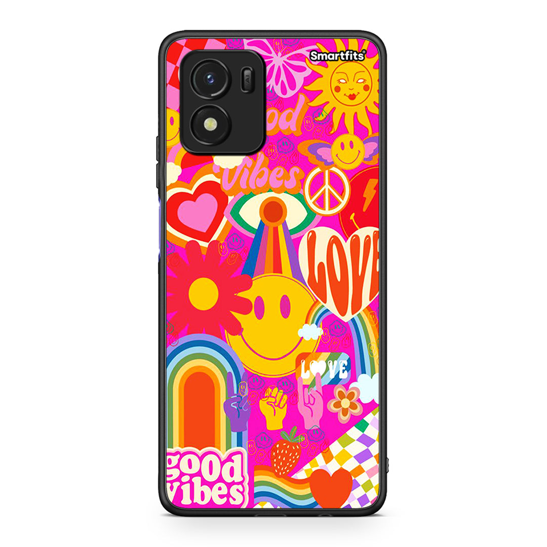 Vivo Y01 / Y15s Hippie Love θήκη από τη Smartfits με σχέδιο στο πίσω μέρος και μαύρο περίβλημα | Smartphone case with colorful back and black bezels by Smartfits