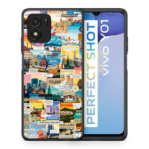 Θήκη Vivo Y01 / Y15s Live To Travel από τη Smartfits με σχέδιο στο πίσω μέρος και μαύρο περίβλημα | Vivo Y01 / Y15s Live To Travel case with colorful back and black bezels