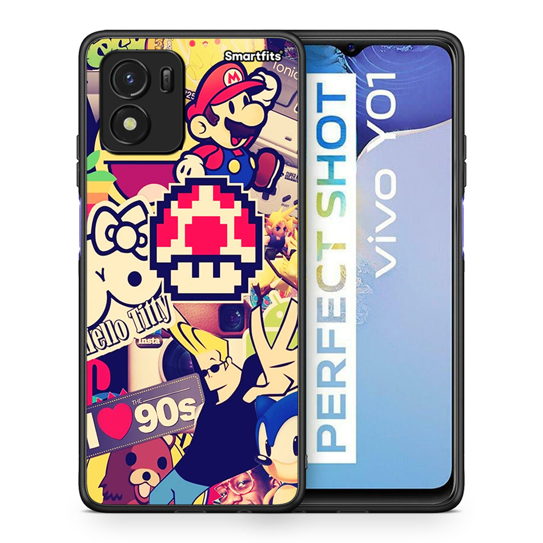 Θήκη Vivo Y01 / Y15s Love The 90s από τη Smartfits με σχέδιο στο πίσω μέρος και μαύρο περίβλημα | Vivo Y01 / Y15s Love The 90s case with colorful back and black bezels