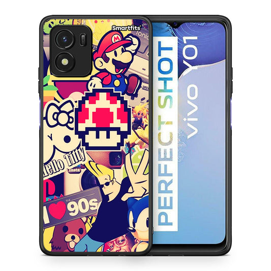 Θήκη Vivo Y01 / Y15s Love The 90s από τη Smartfits με σχέδιο στο πίσω μέρος και μαύρο περίβλημα | Vivo Y01 / Y15s Love The 90s case with colorful back and black bezels