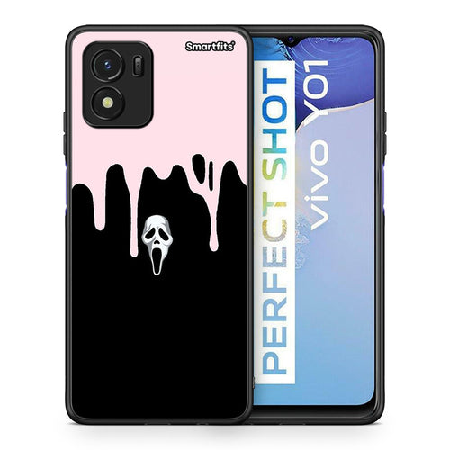 Θήκη Vivo Y01 / Y15s Melting Halloween Mask από τη Smartfits με σχέδιο στο πίσω μέρος και μαύρο περίβλημα | Vivo Y01 / Y15s Melting Halloween Mask case with colorful back and black bezels