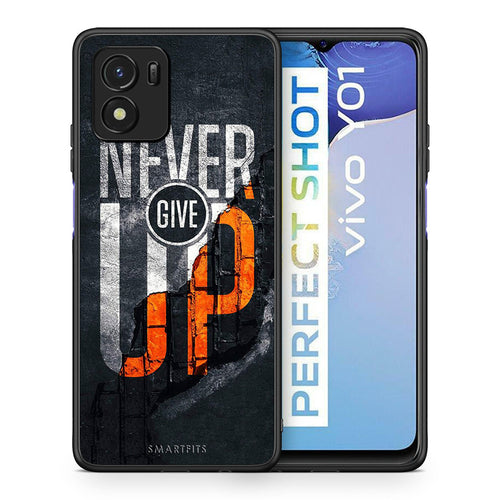 Θήκη Αγίου Βαλεντίνου Vivo Y01 / Y15s Never Give Up από τη Smartfits με σχέδιο στο πίσω μέρος και μαύρο περίβλημα | Vivo Y01 / Y15s Never Give Up case with colorful back and black bezels