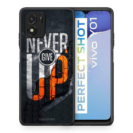 Θήκη Αγίου Βαλεντίνου Vivo Y01 / Y15s Never Give Up από τη Smartfits με σχέδιο στο πίσω μέρος και μαύρο περίβλημα | Vivo Y01 / Y15s Never Give Up case with colorful back and black bezels