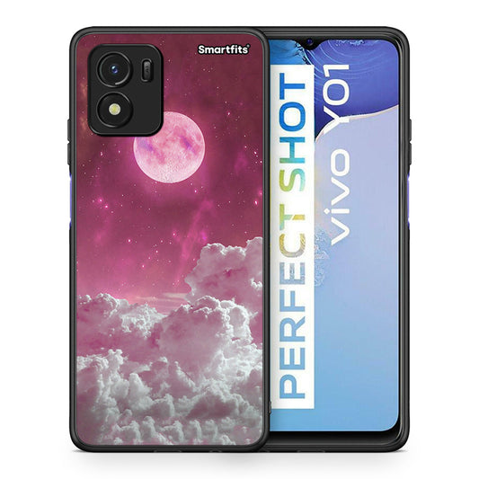Θήκη Vivo Y01 / Y15s Pink Moon από τη Smartfits με σχέδιο στο πίσω μέρος και μαύρο περίβλημα | Vivo Y01 / Y15s Pink Moon case with colorful back and black bezels