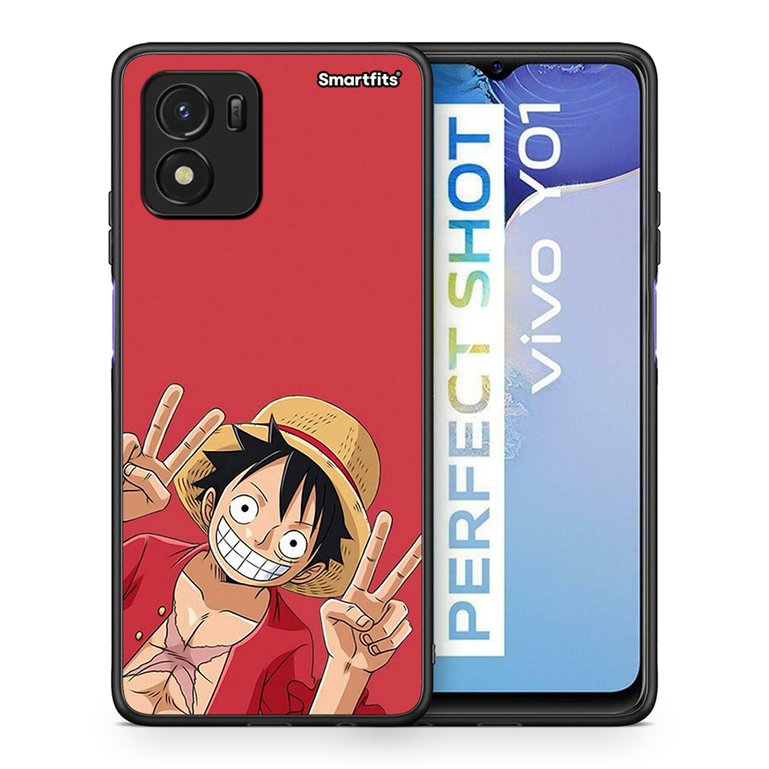 Θήκη Vivo Y01 / Y15s Pirate Luffy από τη Smartfits με σχέδιο στο πίσω μέρος και μαύρο περίβλημα | Vivo Y01 / Y15s Pirate Luffy case with colorful back and black bezels