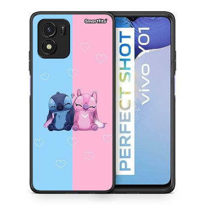 Θήκη Vivo Y01 / Y15s Stitch And Angel από τη Smartfits με σχέδιο στο πίσω μέρος και μαύρο περίβλημα | Vivo Y01 / Y15s Stitch And Angel case with colorful back and black bezels