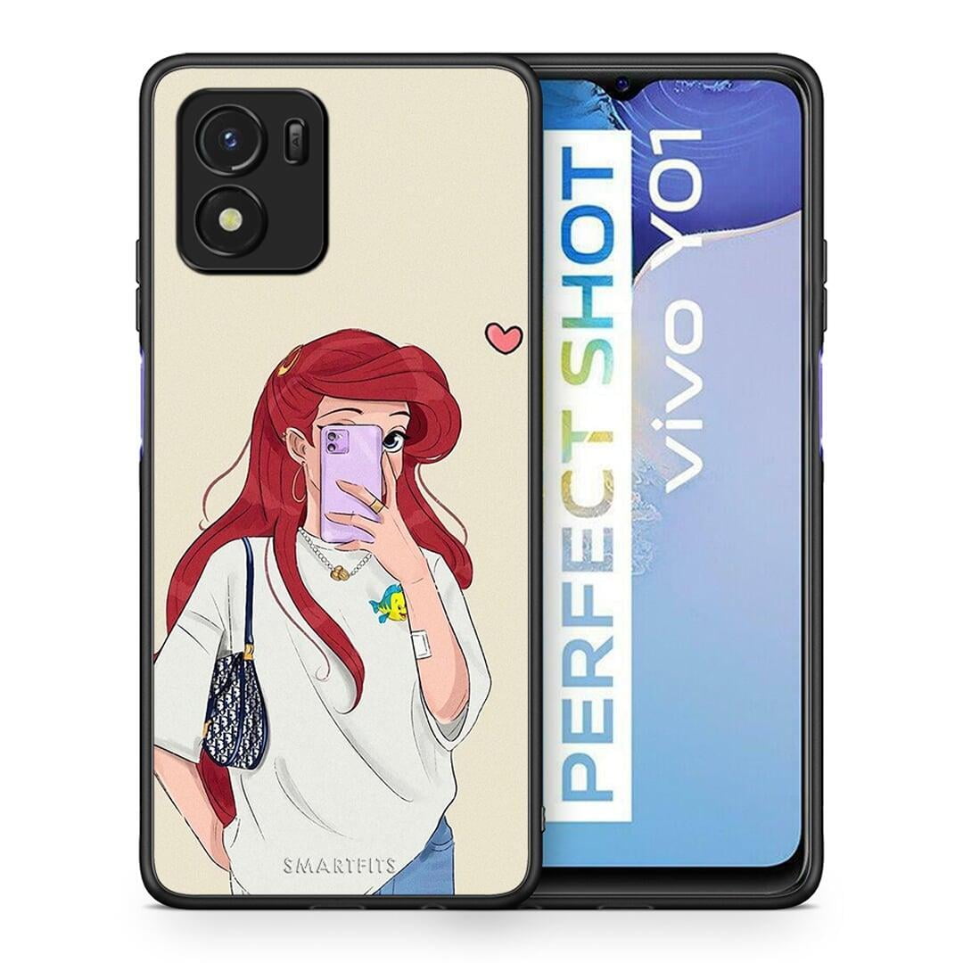 Θήκη Vivo Y01 / Y15s Walking Mermaid από τη Smartfits με σχέδιο στο πίσω μέρος και μαύρο περίβλημα | Vivo Y01 / Y15s Walking Mermaid case with colorful back and black bezels