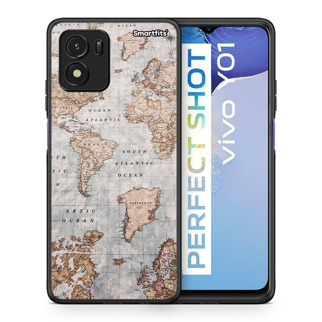 Θήκη Vivo Y01 / Y15s World Map από τη Smartfits με σχέδιο στο πίσω μέρος και μαύρο περίβλημα | Vivo Y01 / Y15s World Map case with colorful back and black bezels