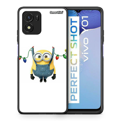 Θήκη Vivo Y01 / Y15s Xmas Minion Lights από τη Smartfits με σχέδιο στο πίσω μέρος και μαύρο περίβλημα | Vivo Y01 / Y15s Xmas Minion Lights case with colorful back and black bezels