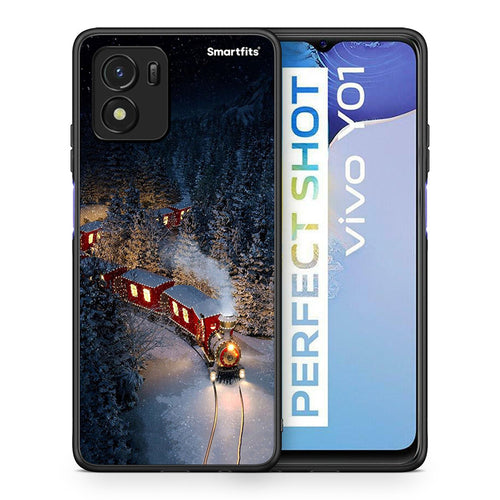 Θήκη Vivo Y01 / Y15s Xmas Train από τη Smartfits με σχέδιο στο πίσω μέρος και μαύρο περίβλημα | Vivo Y01 / Y15s Xmas Train case with colorful back and black bezels