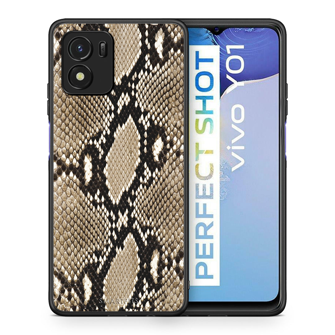 Θήκη Vivo Y01 / Y15s Fashion Snake Animal από τη Smartfits με σχέδιο στο πίσω μέρος και μαύρο περίβλημα | Vivo Y01 / Y15s Fashion Snake Animal case with colorful back and black bezels