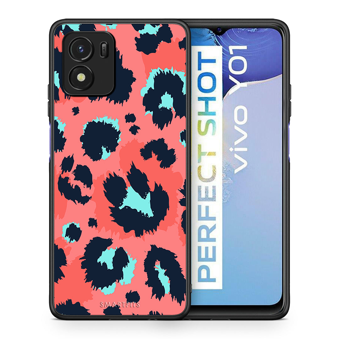 Θήκη Vivo Y01 / Y15s Pink Leopard Animal από τη Smartfits με σχέδιο στο πίσω μέρος και μαύρο περίβλημα | Vivo Y01 / Y15s Pink Leopard Animal case with colorful back and black bezels