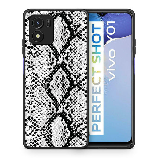 Θήκη Vivo Y01 / Y15s White Snake Animal από τη Smartfits με σχέδιο στο πίσω μέρος και μαύρο περίβλημα | Vivo Y01 / Y15s White Snake Animal case with colorful back and black bezels