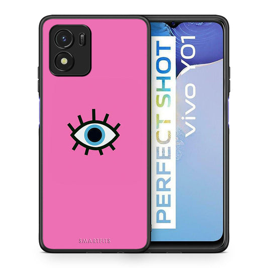 Θήκη Vivo Y01 / Y15s Blue Eye Pink από τη Smartfits με σχέδιο στο πίσω μέρος και μαύρο περίβλημα | Vivo Y01 / Y15s Blue Eye Pink case with colorful back and black bezels