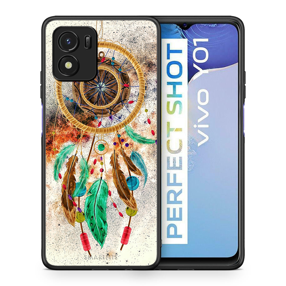 Θήκη Vivo Y01 / Y15s DreamCatcher Boho από τη Smartfits με σχέδιο στο πίσω μέρος και μαύρο περίβλημα | Vivo Y01 / Y15s DreamCatcher Boho case with colorful back and black bezels