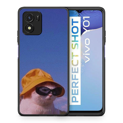 Θήκη Vivo Y01 / Y15s Cat Diva από τη Smartfits με σχέδιο στο πίσω μέρος και μαύρο περίβλημα | Vivo Y01 / Y15s Cat Diva case with colorful back and black bezels