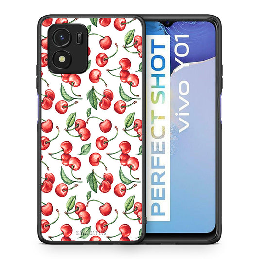Θήκη Vivo Y01 / Y15s Cherry Summer από τη Smartfits με σχέδιο στο πίσω μέρος και μαύρο περίβλημα | Vivo Y01 / Y15s Cherry Summer case with colorful back and black bezels