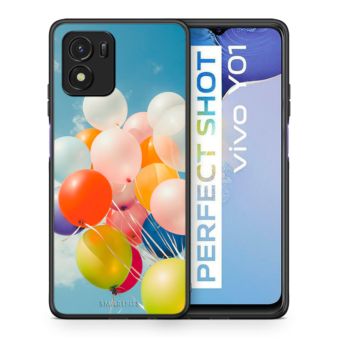 Θήκη Vivo Y01 / Y15s Colorful Balloons από τη Smartfits με σχέδιο στο πίσω μέρος και μαύρο περίβλημα | Vivo Y01 / Y15s Colorful Balloons case with colorful back and black bezels