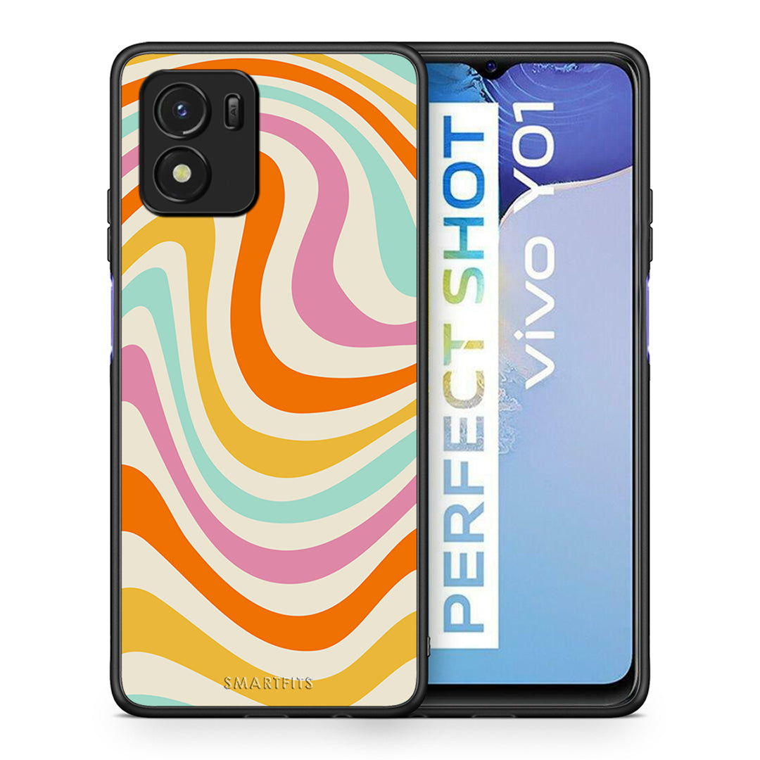 Θήκη Vivo Y01 / Y15s Colourful Waves από τη Smartfits με σχέδιο στο πίσω μέρος και μαύρο περίβλημα | Vivo Y01 / Y15s Colourful Waves case with colorful back and black bezels