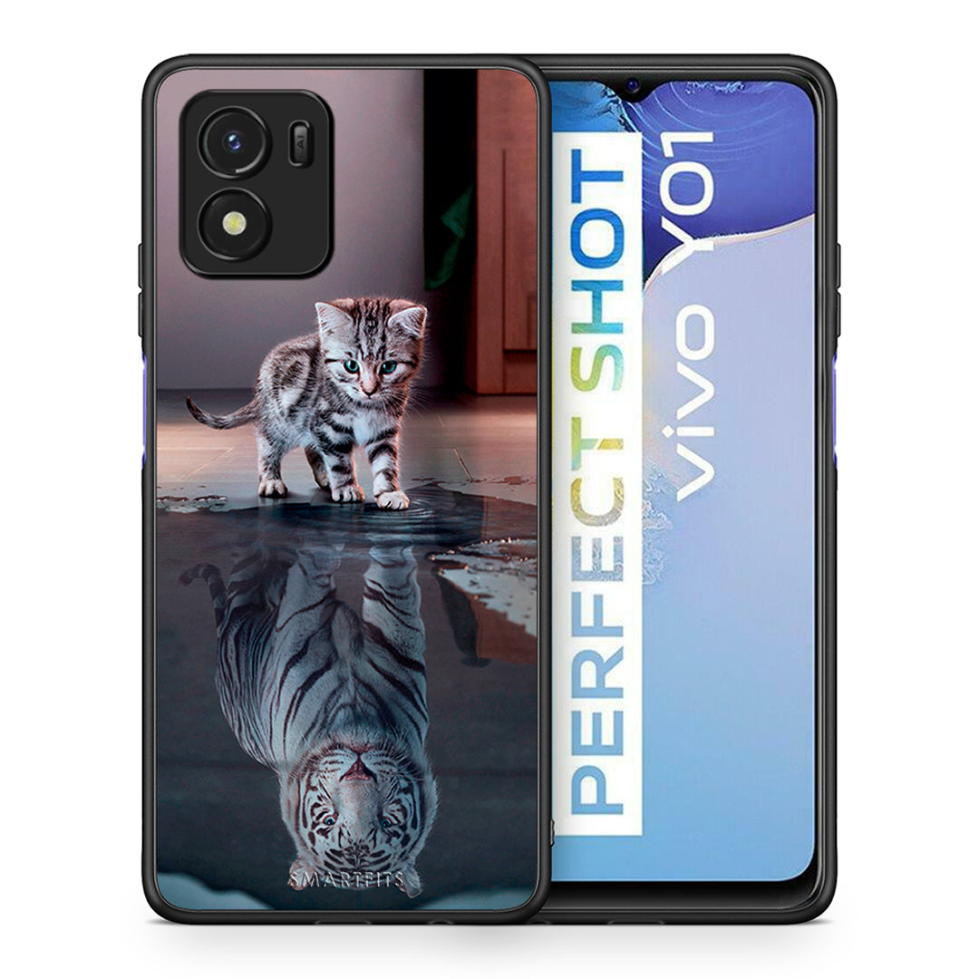 Θήκη Vivo Y01 / Y15s Tiger Cute από τη Smartfits με σχέδιο στο πίσω μέρος και μαύρο περίβλημα | Vivo Y01 / Y15s Tiger Cute case with colorful back and black bezels