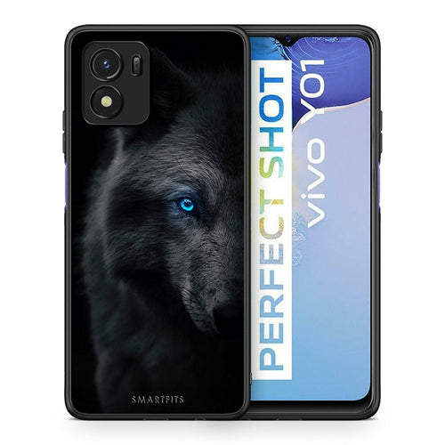 Θήκη Vivo Y01 / Y15s Dark Wolf από τη Smartfits με σχέδιο στο πίσω μέρος και μαύρο περίβλημα | Vivo Y01 / Y15s Dark Wolf case with colorful back and black bezels